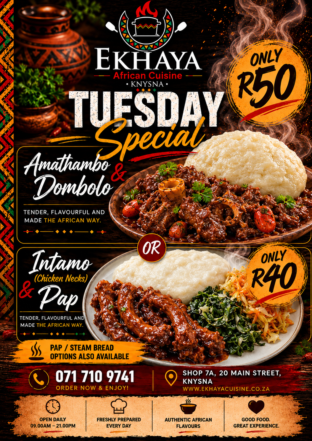 Tuesday Special poster at Ekhaya African Cuisine